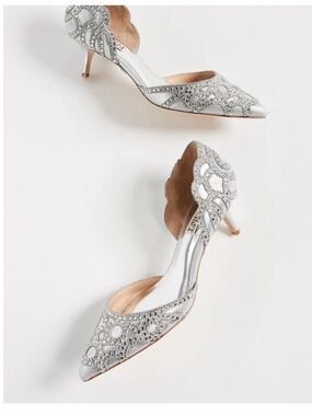 Badgley Mischka Ginny d'Orsay Pointed Toe Pumps Crystal Kitten Heel 8.5 Wedding